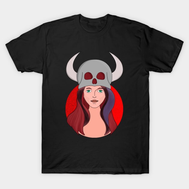 Woman Wearing a Skull With Horns T-Shirt by DiegoCarvalho